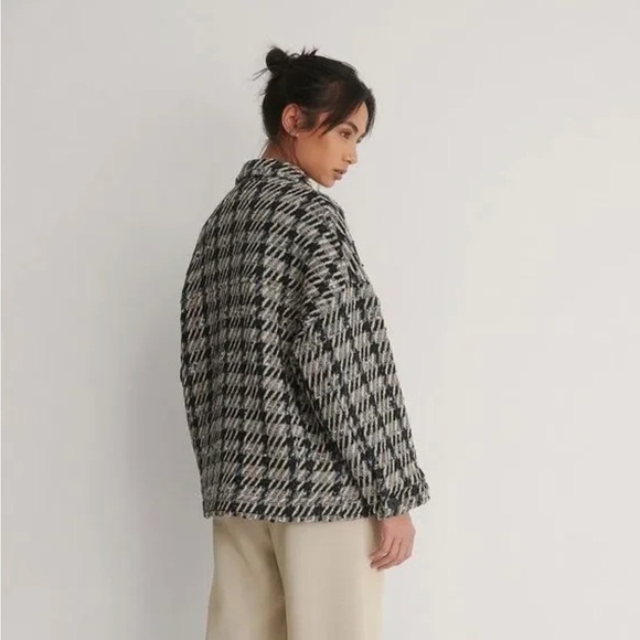 Mango Tweed Plaid Jacket Shacket Size L - Picture 5 of 16